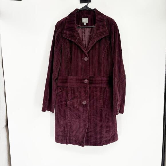 J. Jill Purple Corduroy Duster Coat Jacket Fall Autumn Size LP - Picture 1 of 7
